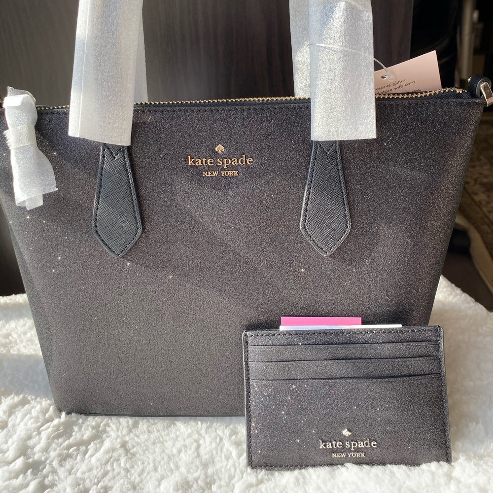 Kate spade glitter satchel and cardholder